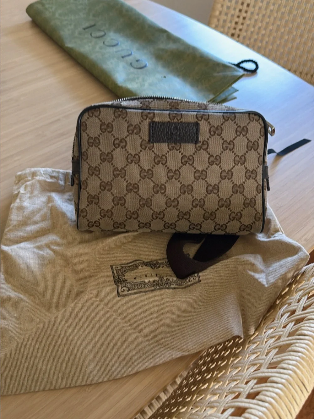 Gucci Brown GG Supreme Belt Bag with Dark Trim
